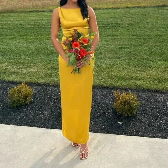 Reformation Zya Silk Yellow Dress 6 Dress - Picture 2 of 13